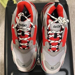 Balenciaga Triple S, size 46 (13 US, fits like a 12.5) grey/red/black